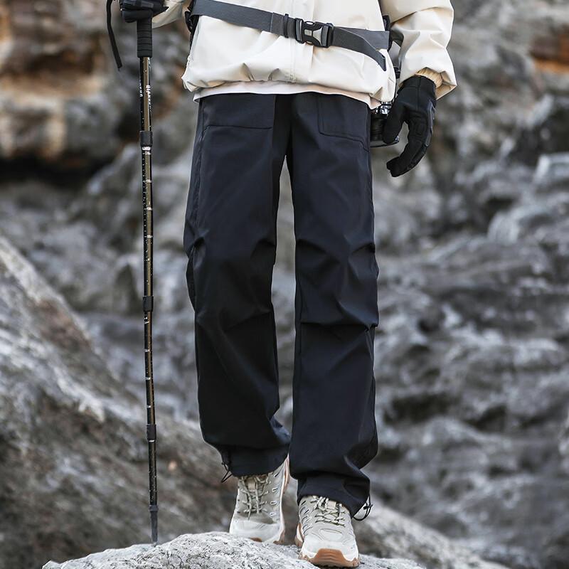 Dingfengbaoluo American Style Outdoor Casual Pants Men Autumn Loose Straight Pleated Paratrooper Cargo Pants