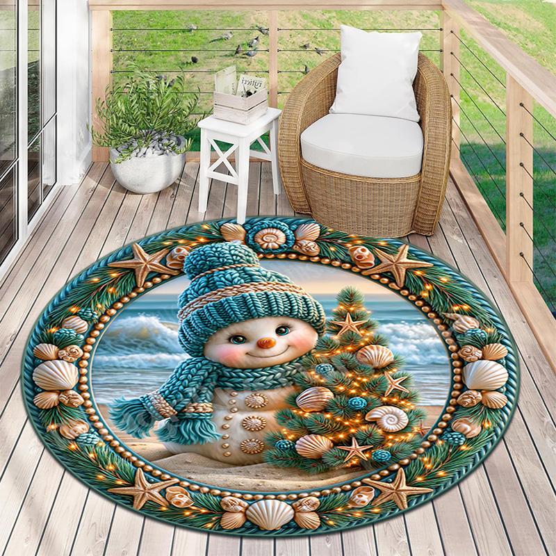 Cute Christmas Day Gift Bell Santa Claus Snowman Christmas Tree round rug Home Soft Decorative Anti slip Chair Mat Carpet Outdoor Floor Mat Carpet 95
