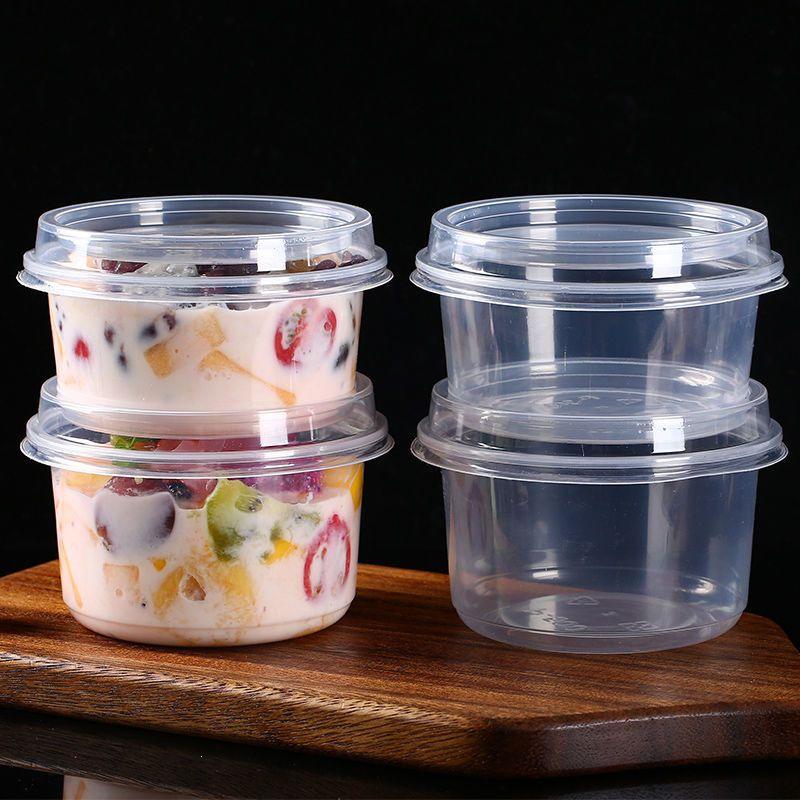 Round High-Grade Takeout Bowl for Ice Jelly, Taro Balls, Grass Jelly, Sago, and Fruit Salad.