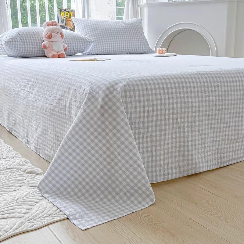 Plaid Thick Skin-friendly Pink Bed Sheet For Student Dorm Single Double Bed