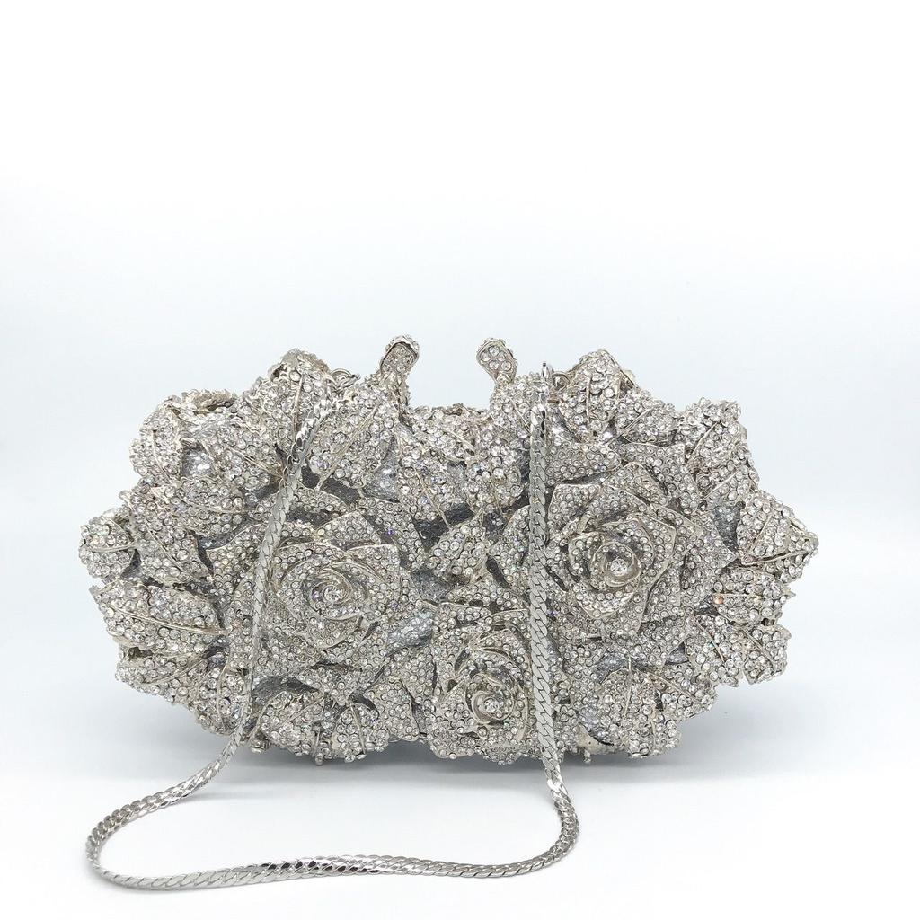 Dinner Bag Empty Rose Diamond Dinner Bag Hard Box Women's Bag Annual Meeting Evening Dress Bag Diamond Handbag