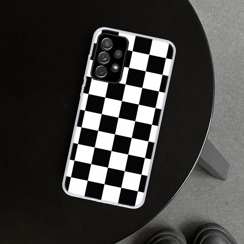 Black White Checkered Phone Case Cover For Samsung Galaxy A12 A22 A32 A52 A72 A02S A51 A50S A31 A20S A10S Note 20 Ultra 10 Plus