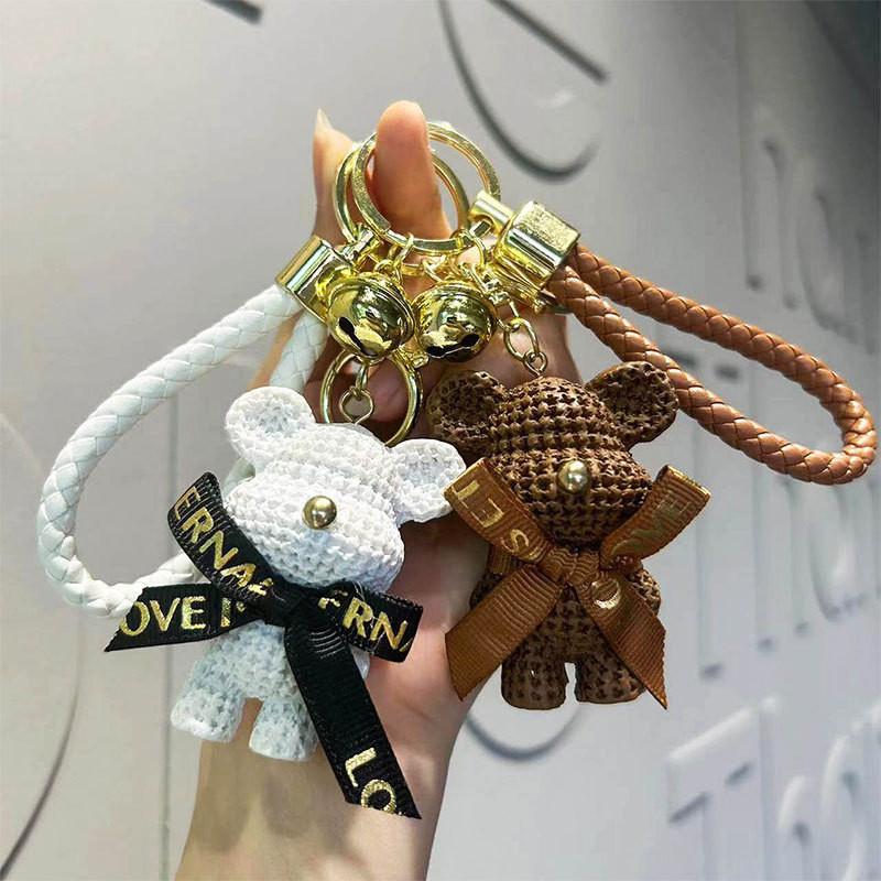 Adorable Resin Yarn Bear Keychain Fashionable Bear Doll With Bow For Gifts
