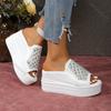 Fashion Comemore Summer Women Platform Wedges Slippers White Peep Toe Outside Wear Rhinestone Slides Women's Shoes High Heeled Sandals