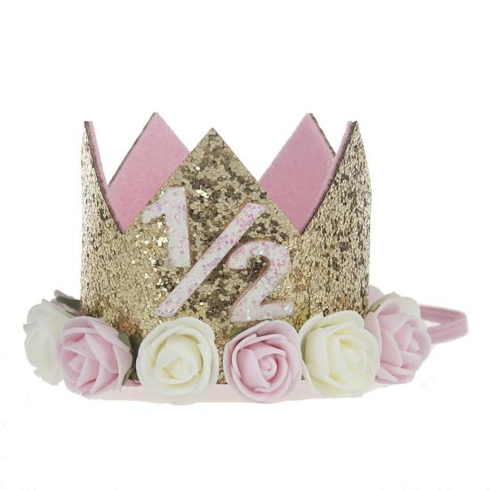 Baby Girl Crown Letter Shiny Sequins Flower Headwear Birthday Festival Headband