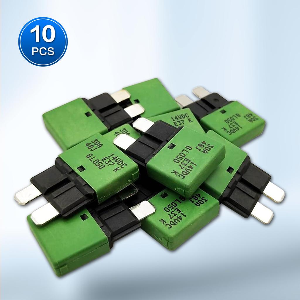 30 Amp Auto Reset Circuit Breaker ATC/ATO Resettable Fuses Low Profile Automotive Satandard Blade Fuse DC12V-32V for Car Truck RV Marine Boat 10 Pack