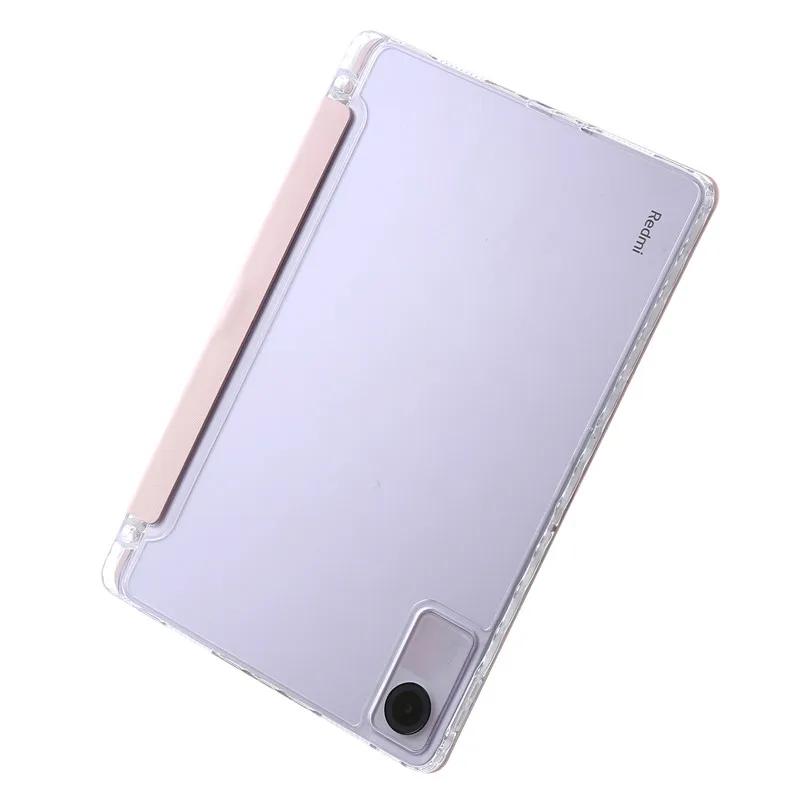 11" Smart Folio PU Leather Acrylic Hard Back Stand Cover for Redmi Pad SE Case with Pencil Holder Foldable Protective Skin Feel