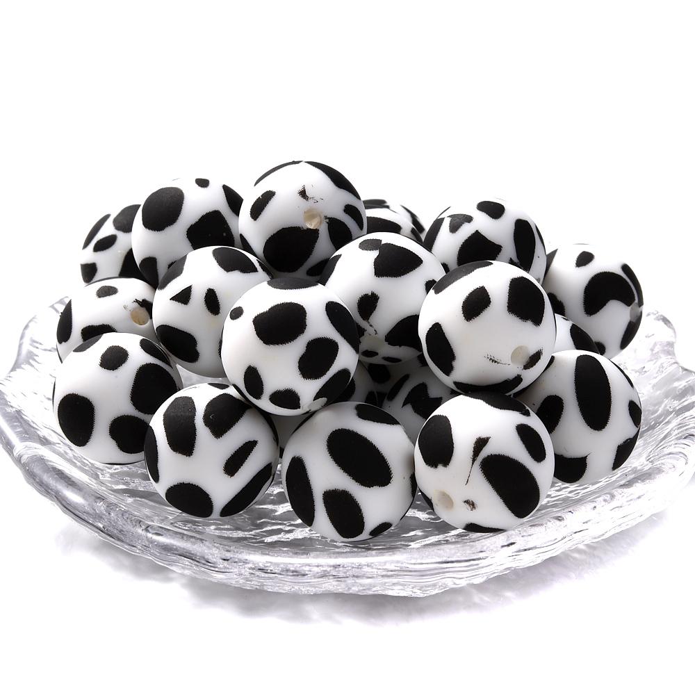 15mm 10Pcs Printed Silicone Beads Chewing Bead DIY Charms Newborn Nursing Accessories Necklace Pacifier Chain Teething Toy