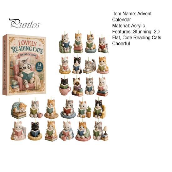 Artistic Acrylic Hanging Decor Reading Cat Advent Calendar 2026, Cute Kitten Ornaments 24 Days Christmas Countdown Creative Gifts for Lovers Calendar,