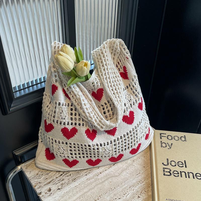 Knitted Handbags Female Large Capacity Totes Women's Shoulder Bag Summer Beach Bag Casual Hollow Woven Shopping Purses AVE