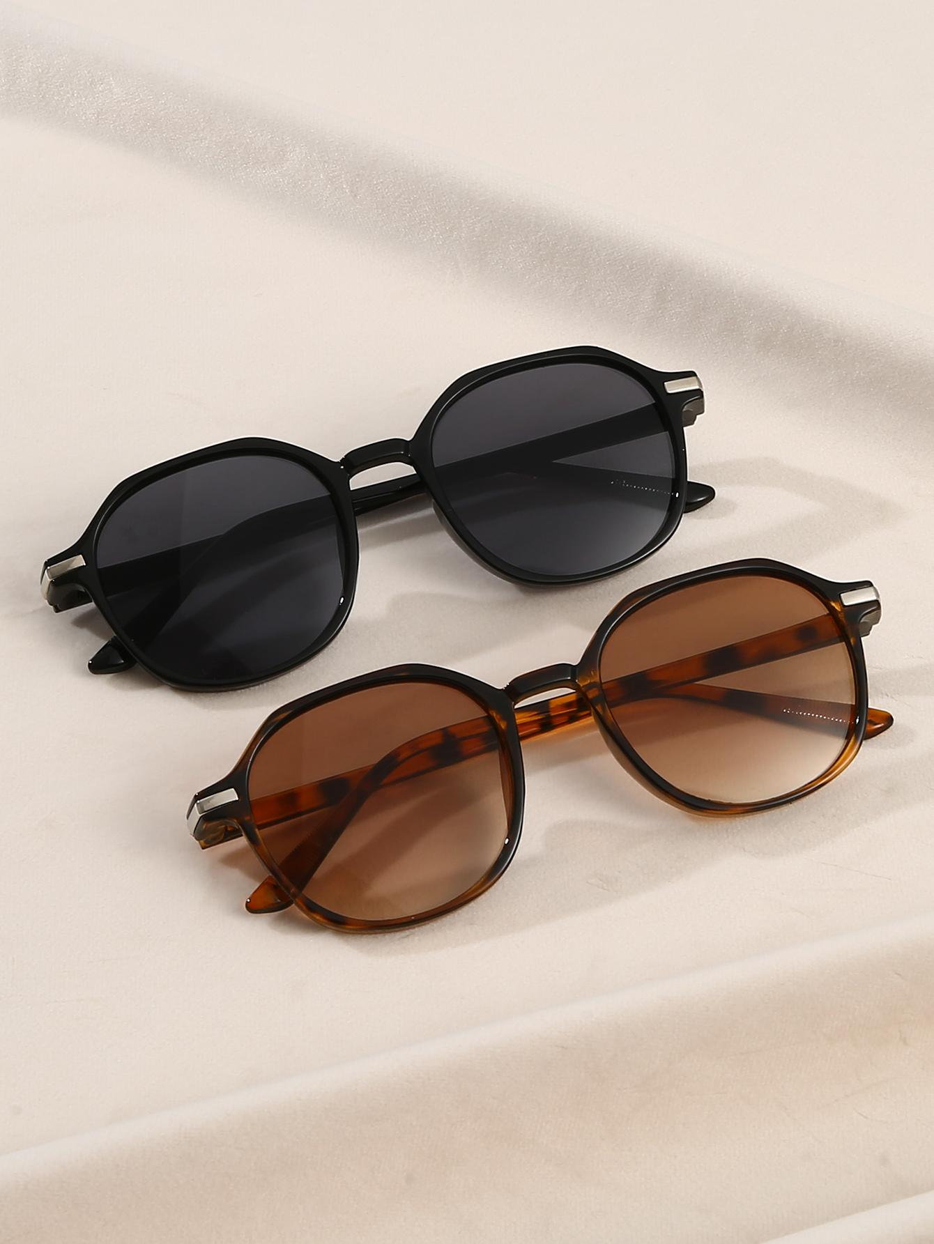 

2Pcs Retro Fashion Sunglasses Set, Asymmetrical Polygonal Frame to Modify the Face Shape, Suitable for Daily Wear and Driving