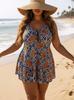 Costume da bagno tankini a stampa geometrica taglie forti con gonna da bagno