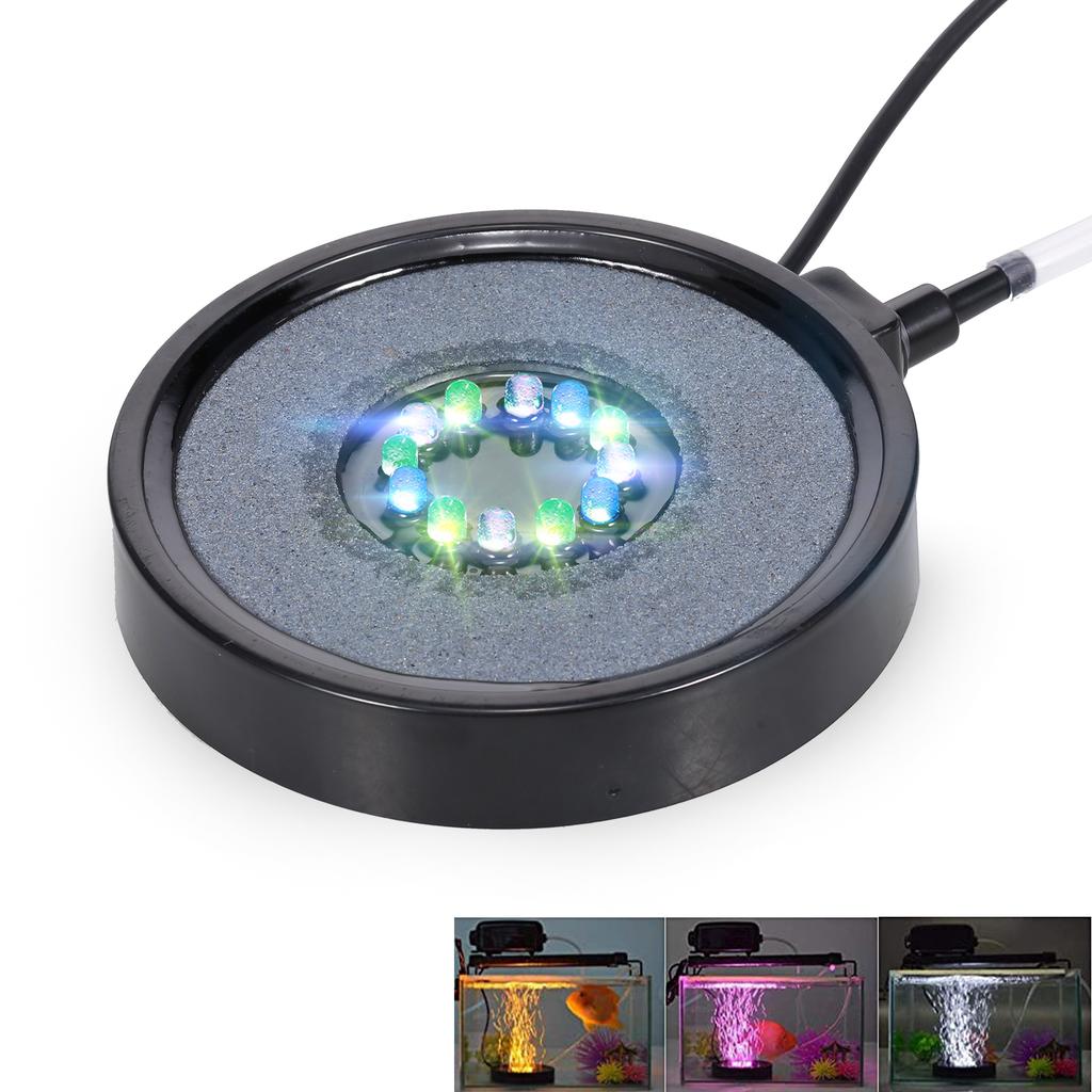 Aquarium Bubbler Aquarium Light Aquarium Air Stone Disk Round Fish Tank Bubbler with Auto Color Changing LED