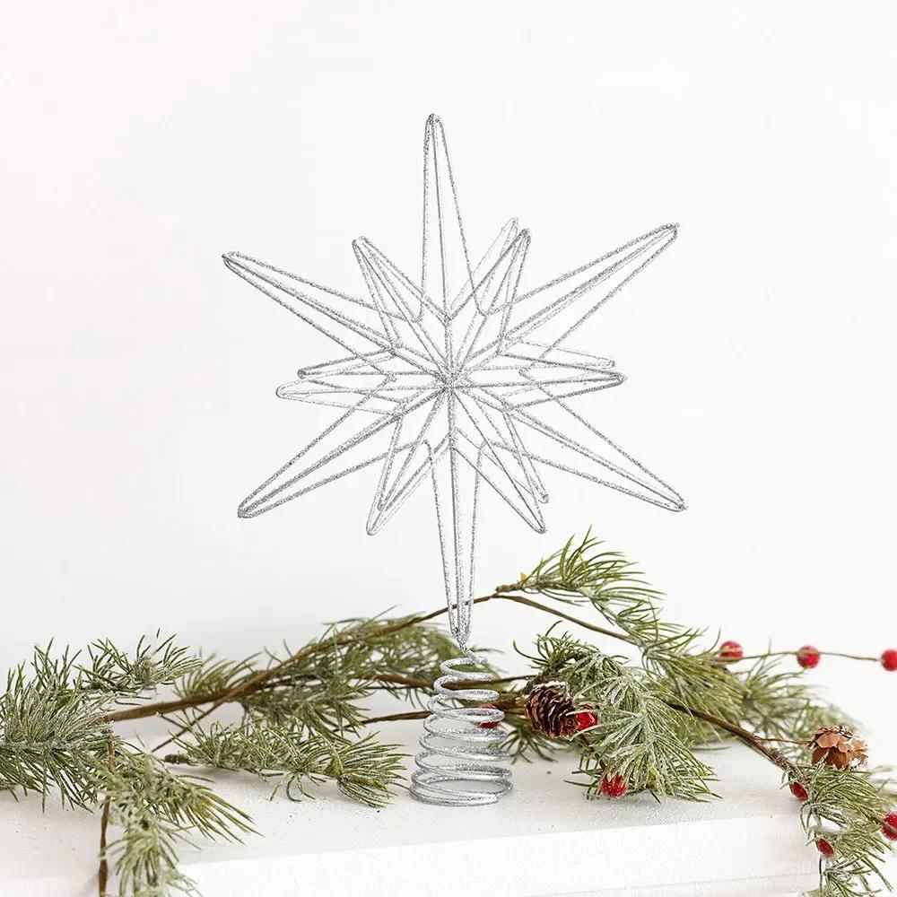 Star Tree Topper Ornament 30cm with LED String Lights for Christmas New Year Festival Party Home Decoration