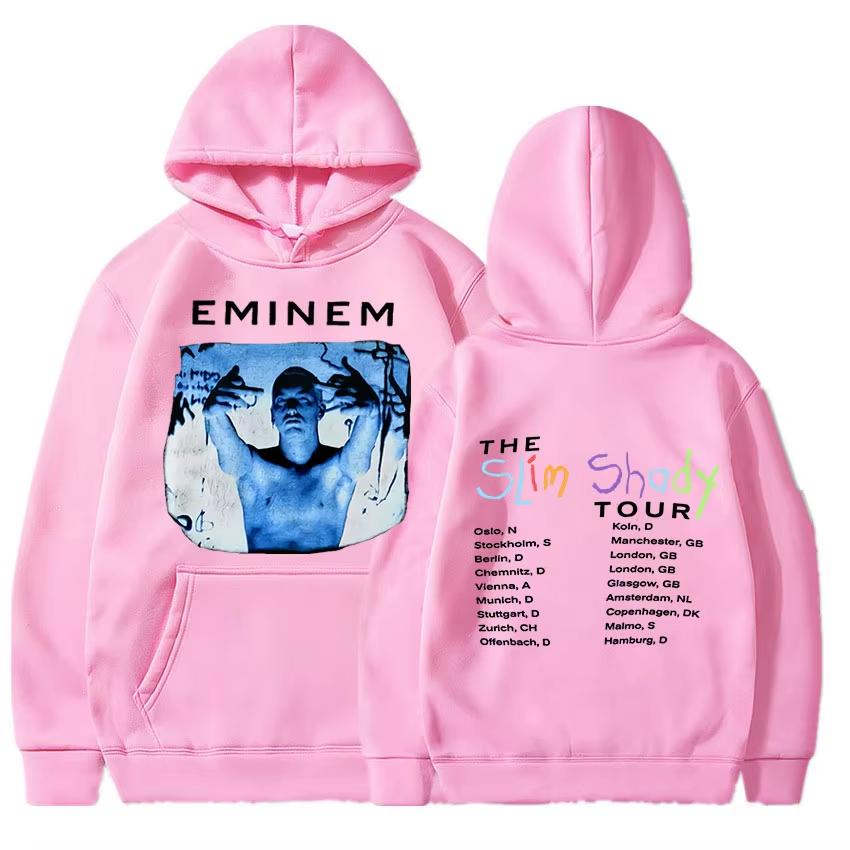 Eminem The Slim Shady Tour Vintage Portrait Front & Back Print Hoodie Unisex Hip Hop Casual Fashion Sweatshirt Warm Yet Not Bulky for Autumn & Winter