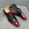Luxury Brand Men Genuine Cow Leather Oxford Shoes Pointed Toe Red/Black Formal Dress Shoes Lace-Up Office Wedding Shoes for Men