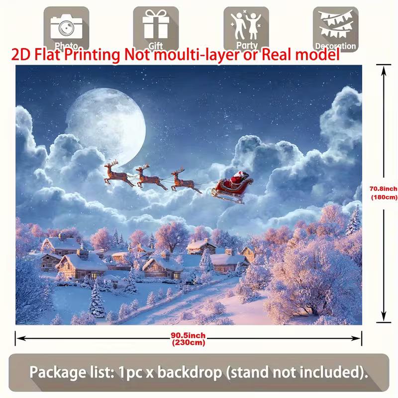 2D Winter Wonderland Christmas Backdrop Santa Sleigh & Reindeer Background