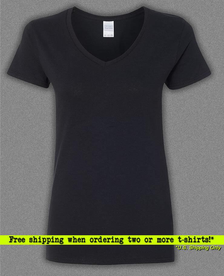 Women’s V-Neck Cotton Semi-Fitted T-Shirt, Black Unisex T-Shirt M