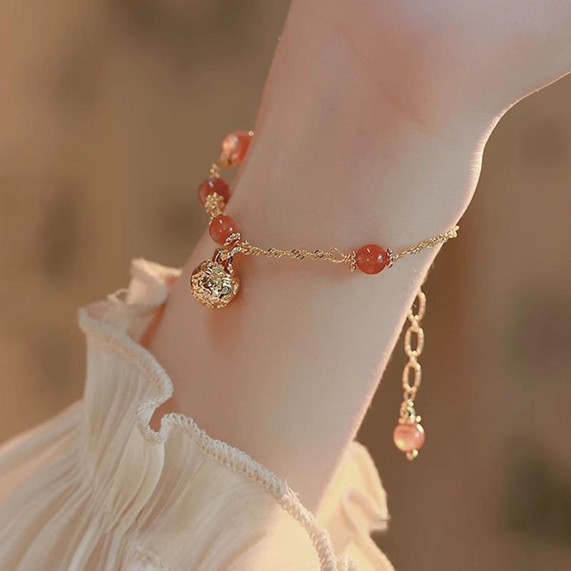 Golden Silk Jade Bamboo Bracelet: Elegant Beaded Pumpkin Design with Imitation Hetian Jade In New Chinese Retro Style