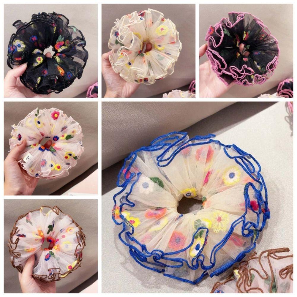 Large Intestine Circle Floral Hair Rope Korean Style Bun Rubber Bands Flower Lace Hair Ring  Daily