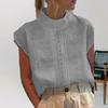 Stand-Neck Short Sleeve Retro Tops Hollow Out Lace Stitching Loose Fit Thin Women Solid Color Shirt Top Streetwear