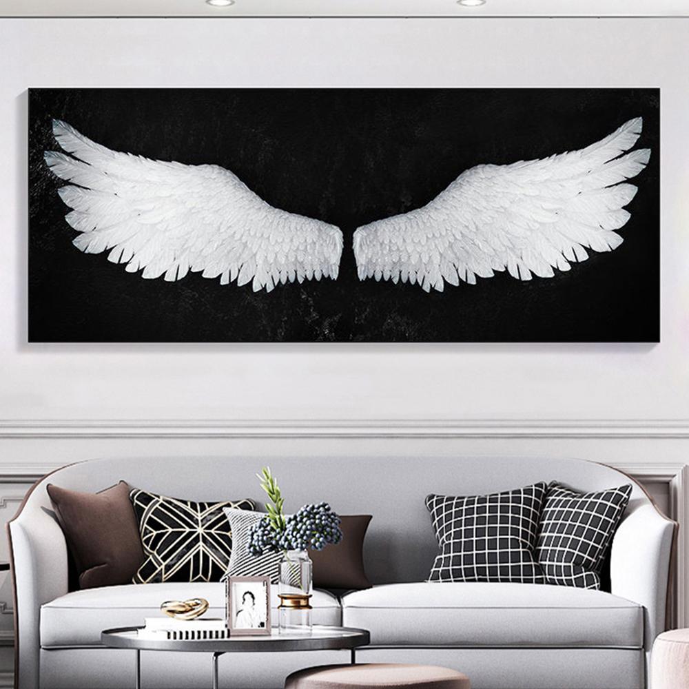 Angel Wings Minimalist Style Wall Art Canvas Painting Creativity Posters Print Black White Feather For Living Room Decor Cuadros