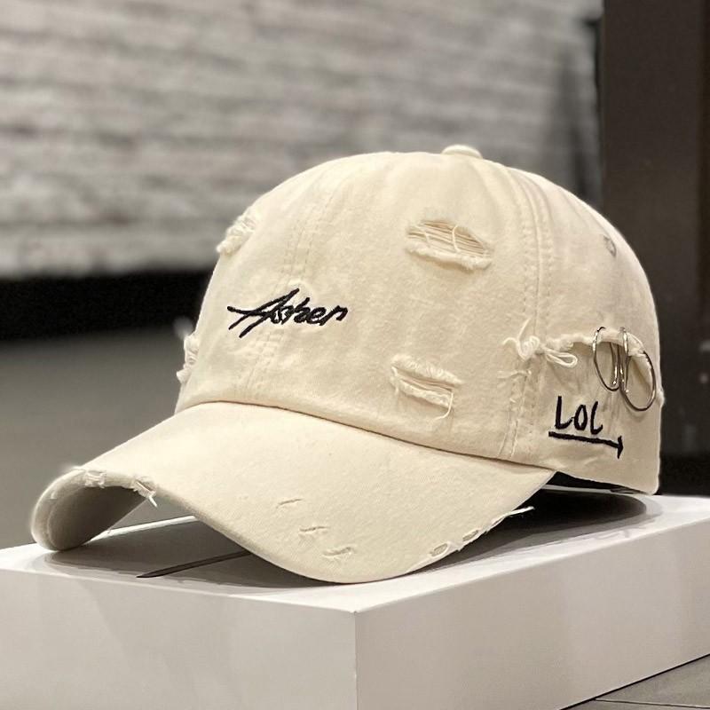 Retro Baseball Cap with Ripped Letters Sun Protection Men's Peaked Cap Trendy Asher Design Adjustable Size