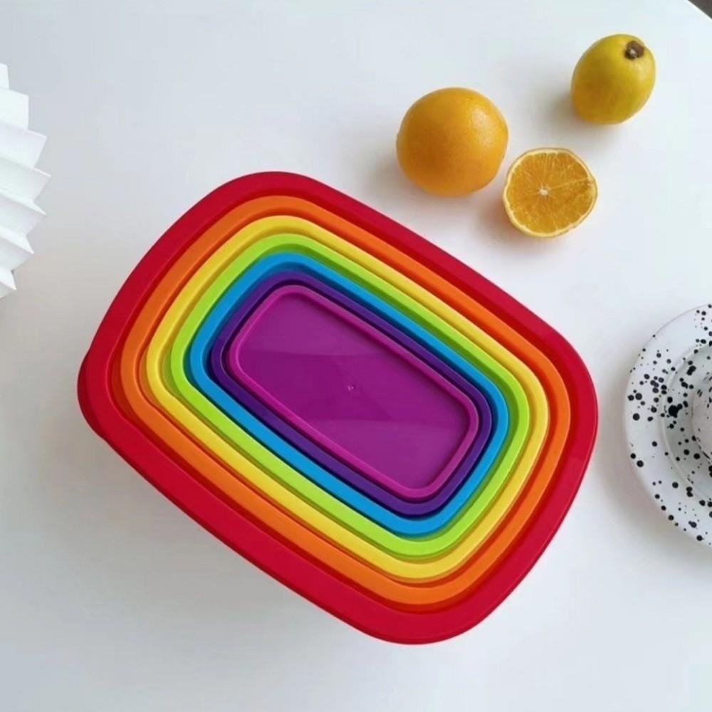 7Pcs Plastic Freshing Box Rainbow Food Sealed Box Reusable Sealed Food Container Household
