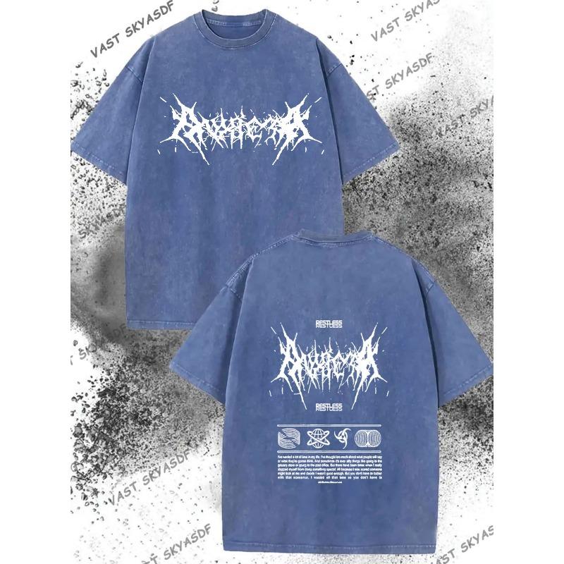 

European sizes Men s T-shirt - Double-sided Mysterious Symbol Pattern, Washed and Old Style, Summer Wear 5XL синій