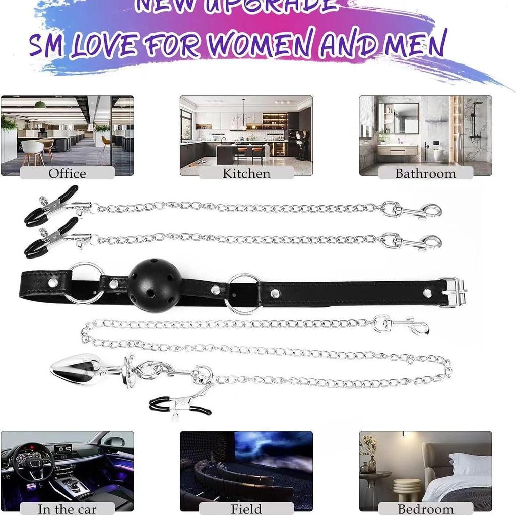 Adult Pleasure Set: SM Mouth Gag, Nipple Clamps, Anal Plug, Women's Nipple and Anus Toys