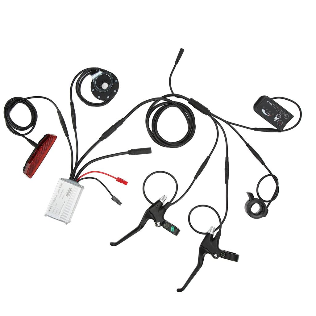 Bike 15A Waterproof Controller with S810 Panel 130X Thumb Throttle 8C Speed Assist Brake Handle 1 to 5 Connector Tail Lamp for 36V/48V 250W Motor