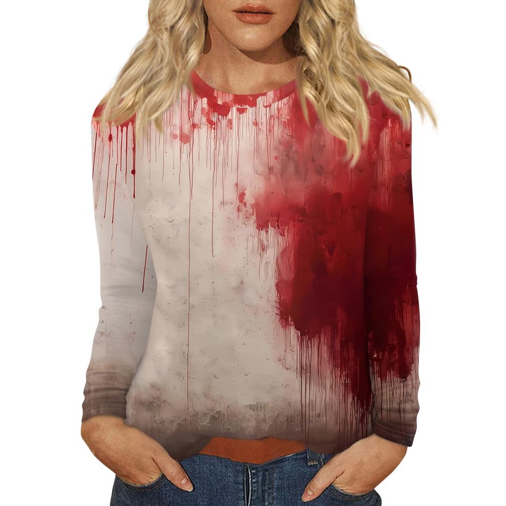 Haut Pull-over Décontracté Mode Femme Imprimé Halloween Col Rond Manches Longues