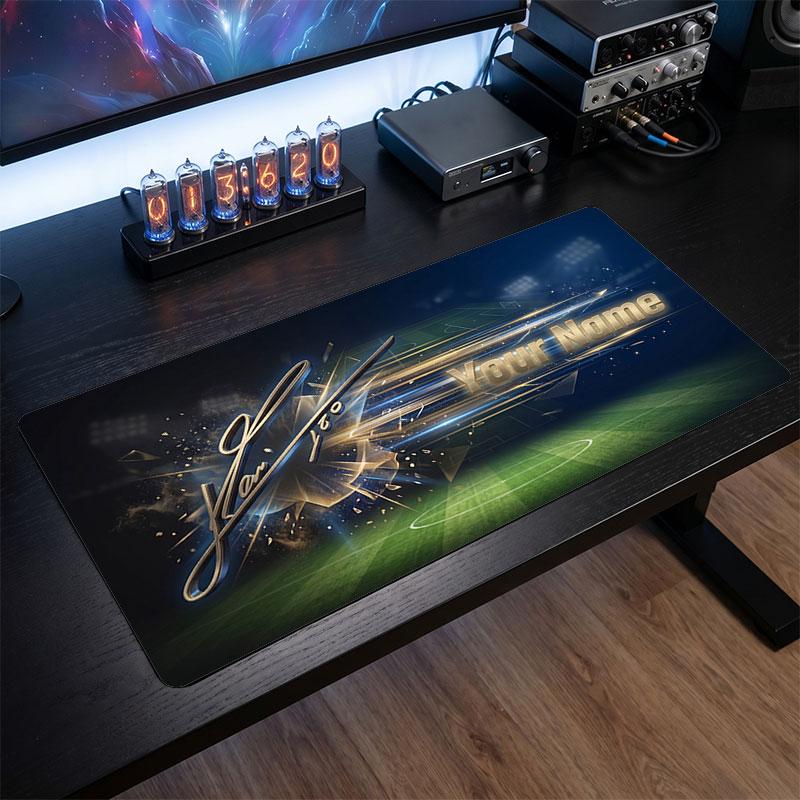 Tappetino per Mouse Grande Personalizzato Lionel Messi, Stampa Testo Nome Personalizzato, Tappetino da Scrivania Antiscivolo con Logo Calcio, Regalo per Gamer