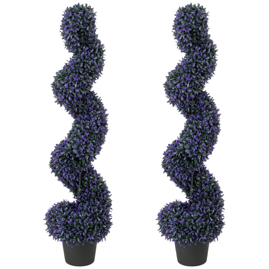 Set of 2 Decorative Artificial Plants, 120cm Artificial Boxwood Spiral Topiary Tree with 840 Leaves, UV Resistant