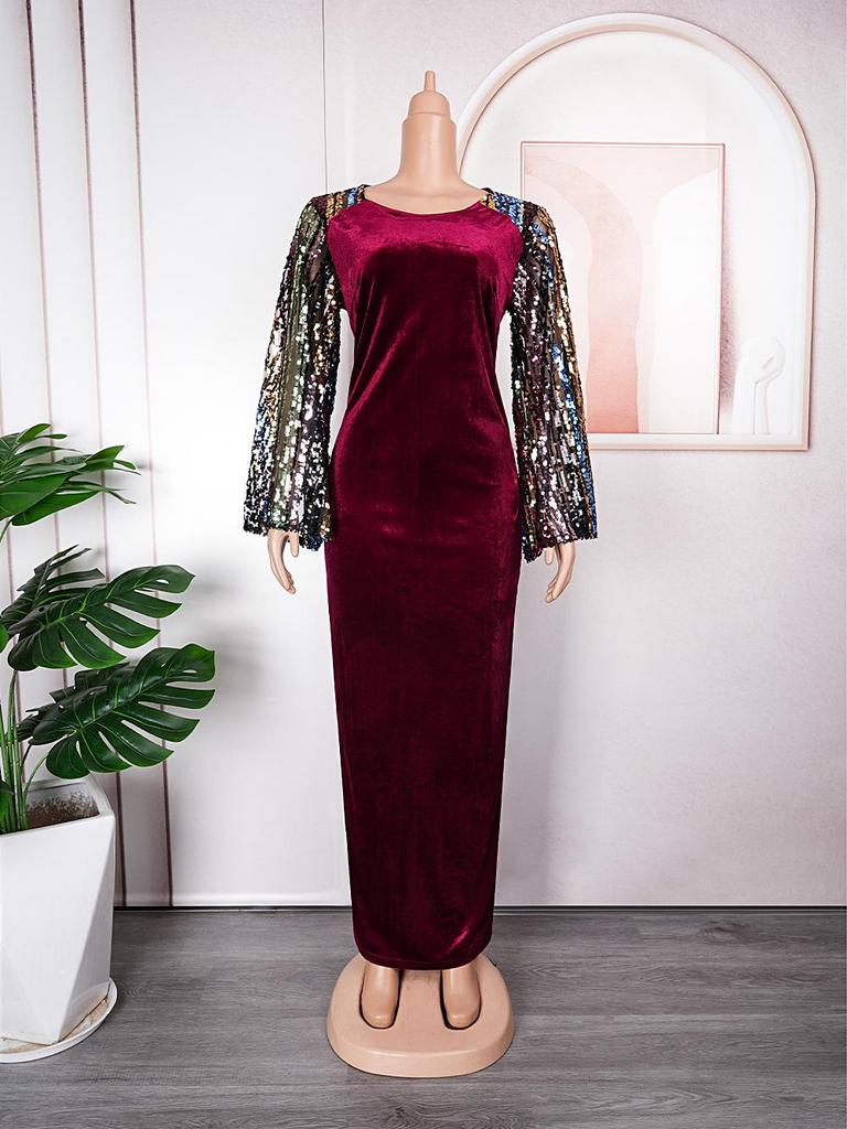 Elegante Gonna Lunga in Flanella con Paillettes Europee e Americane per Donne Africane - Vestibilità Slim, Taglia Grande, Design Grazioso