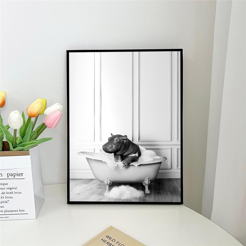 1pc Retro Art Bathroom Animal Poster Self-adhesive Art Poster Waterproof Paper Sticker Coffee House Bar Room Wall Decor