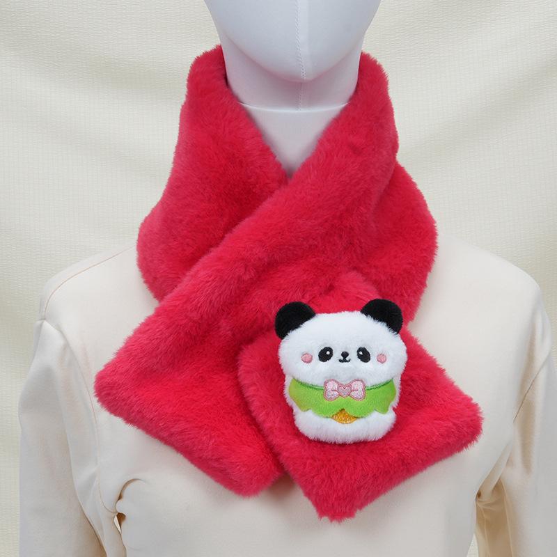 Children's Cartoon Panda Plush Scarf - Warm, Windproof Neck Gaiter for Autumn/Winter Boys & Girls.