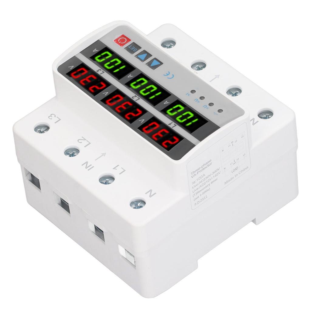 3 Phase DIN Rail Protective Device Over Under Voltage Current Limiting Self Resetting Protector AC22
