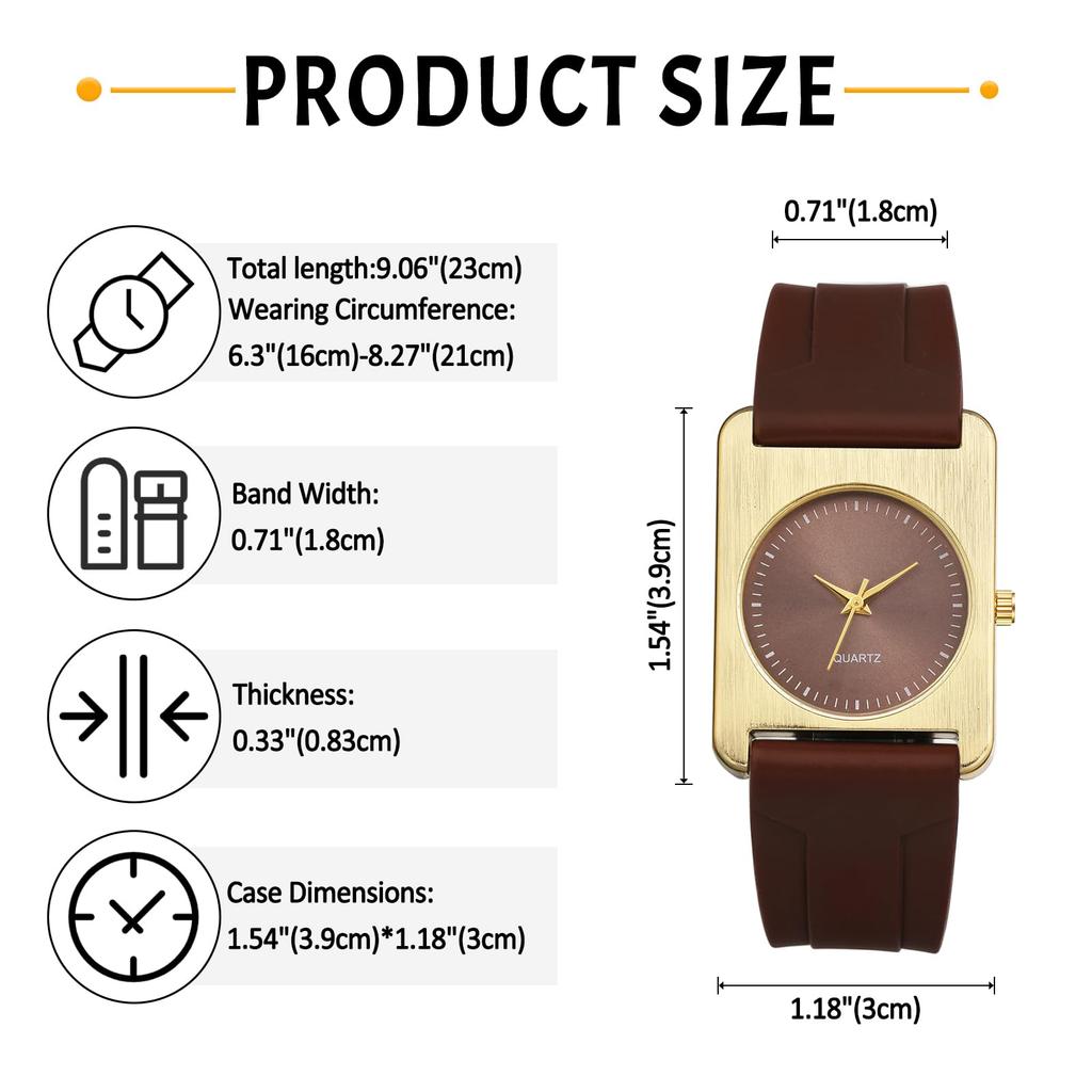 Square Watch Women Silicone Strap Waterproof Fashion Analog Quartz Watch Accessory - Birthday Anniversary Christmas Valentine's Day Gift