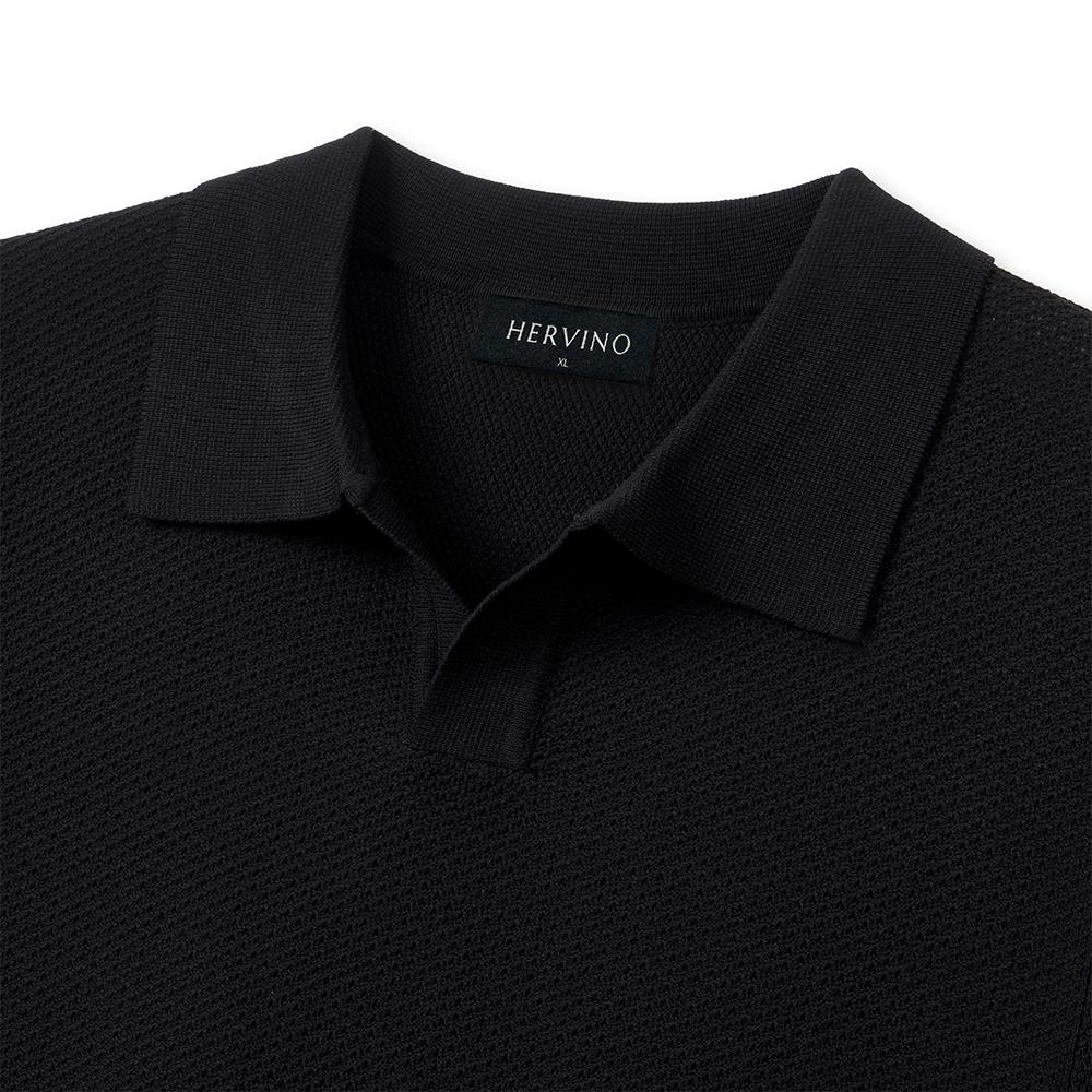 HERVINO Essential Muscle Fit Open Collar Short Sleeve Knit [Black]