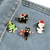 Christmas Series Cat Brooch Christmas Hat Little Black Cat Metal Badge Cat Holding Snowman