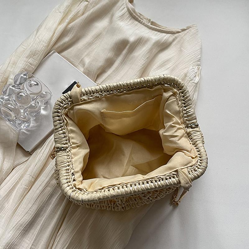 Summer Beach Fashion Hollow Out Women Clip Woven Shoulder Bag Straw Weave Chain Casual Crossbody Bags