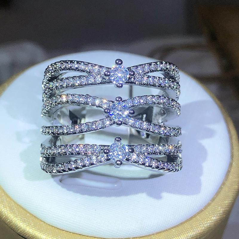 

925 Silver Luxury Bridal Marriage Rings Special-interested Dazzling Crystal CZ Stone Simple Stylish Women Trendy Jewelry Rings 6