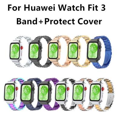 Fodral med rem i rostfritt stål för Huawei Watch Fit 3 Smart Watch Metallarmband för huawei watch fit3 Band+Protect Cover