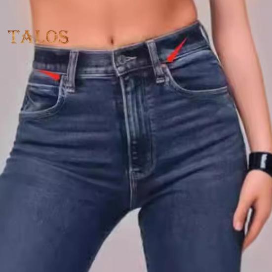 Damen Winterjeans mit mittlerer Taille, Knopfverschluss, Übergröße, schmale Passform, Taschen, gerades weites Bein, Streetwear-Hose, lange Hose für den Alltag