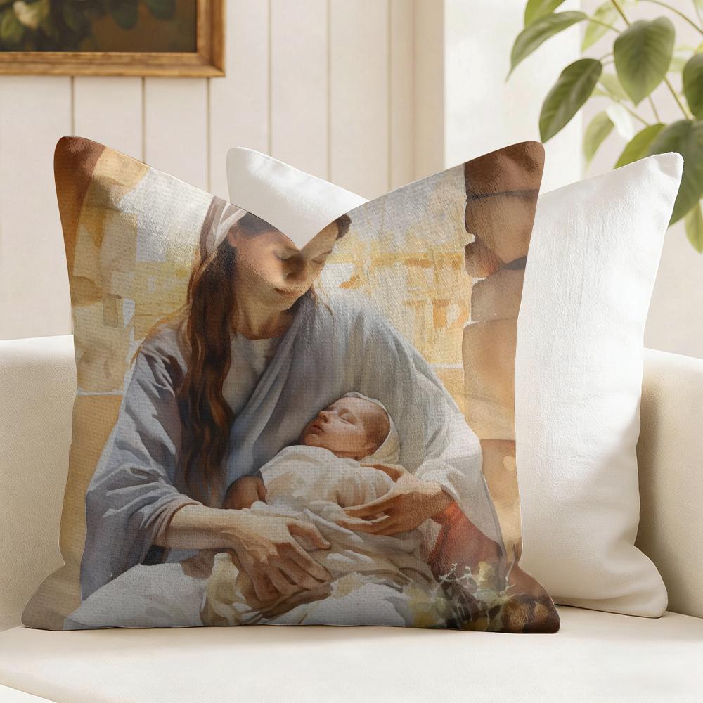 Blessed Virgin Mother Mary Cushion Cover Summer Linen Pillow Case Organic Fabric Cushion Cover DoubleSided Sofa Home Decor