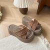 Muffin thick bottom heightening cross with cool slippers women's summer wear 2025 summer new bohemian beach slippers