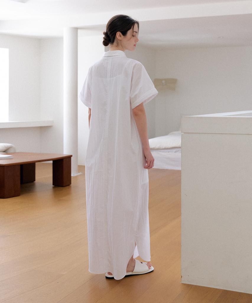 Meojiaenminggeul Sein Crisp Maxi Shirt Dress (White)