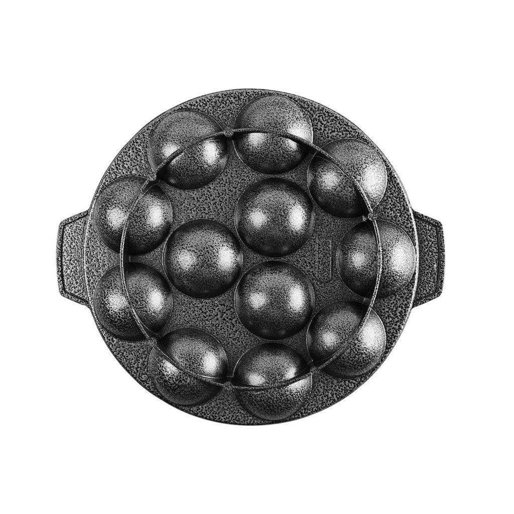 CELLO Non Stick Appam Pan With 12 Cavity And Lid For Crispy Snacks Cooking | Heat Resistant Handles | Sleek Black Gold Design