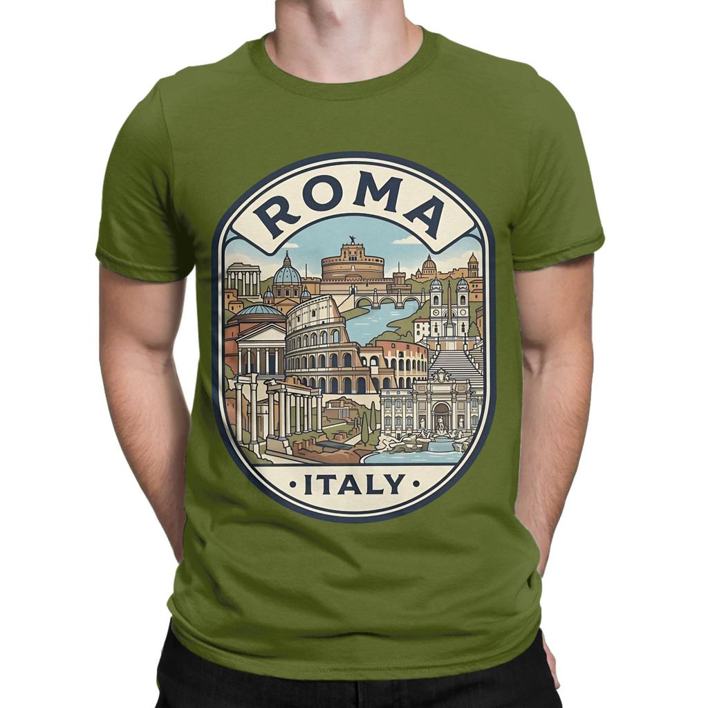 Vintage Rome Italy Travel Badge Illustration Funny Graphic 100 Cotton Tshirt Pantheon Tops Tees For Unisex